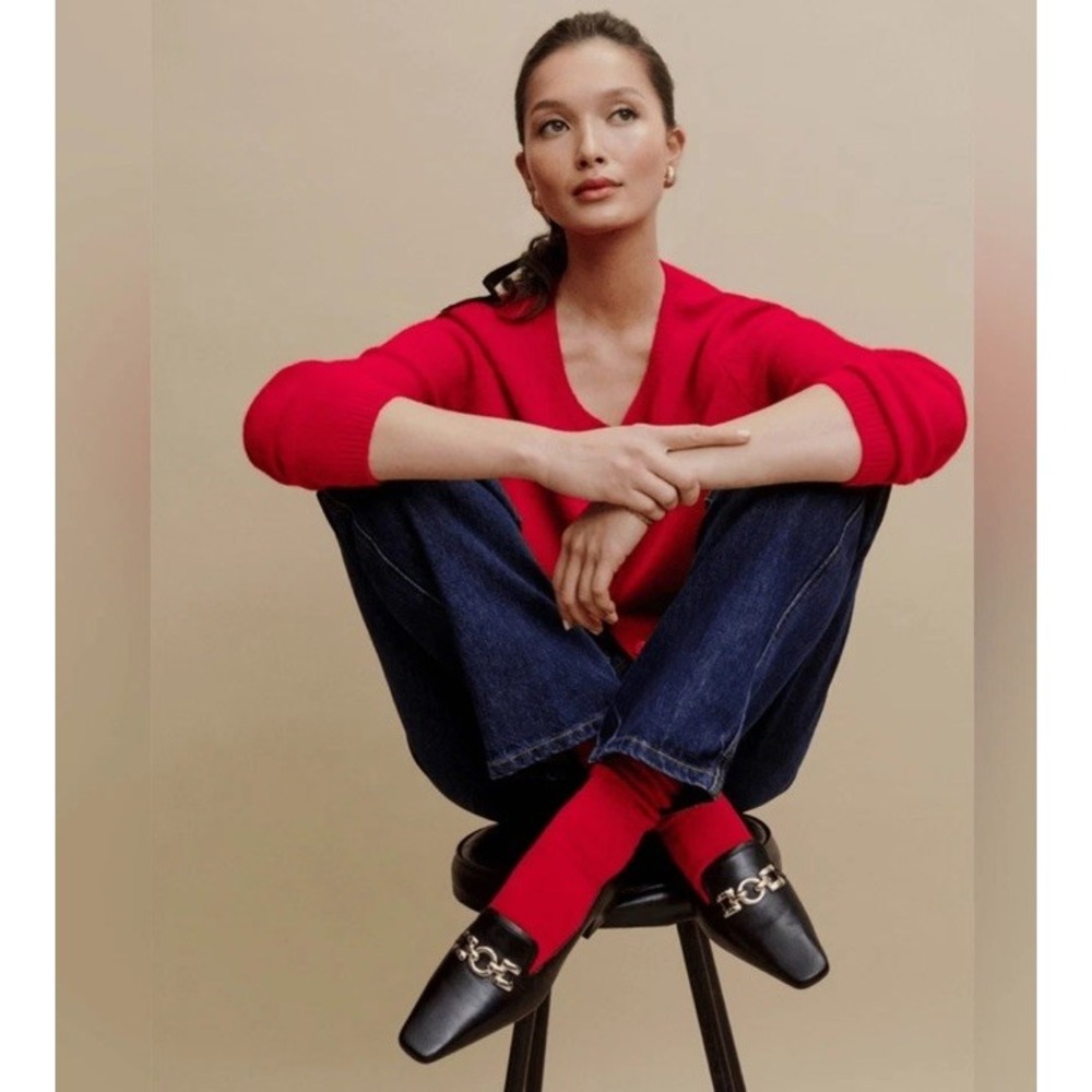 Reformation Black Loafers with Gold Chain Detail